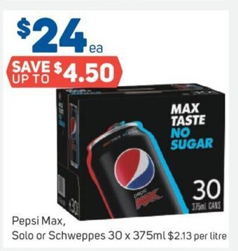 Pepsi Max, Solo or Schweppes 30 x 375ml