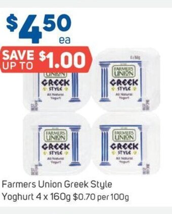 Foodland Farmers Union Greek Style Yoghurt 4 x 160g offer