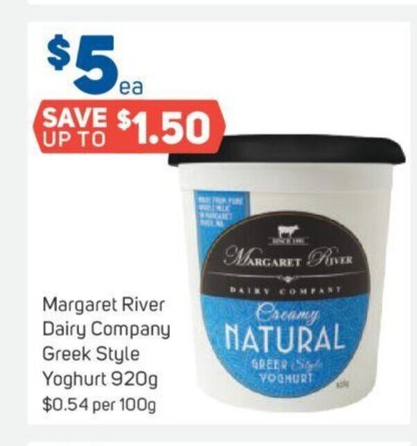 Margaret River Dairy Company Greek Style Yoghurt 920g offer at Foodland