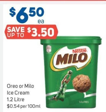 Foodland Oreo or Milo Ice Cream 1.2 Litre offer