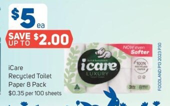 Foodland iCare Recycled Toilet Paper 8 Pack offer