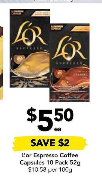 Drakes L'or espresso coffee capsules 10 pack 52g offer