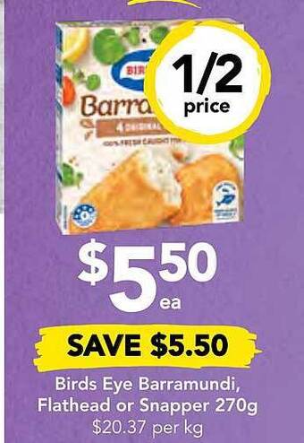 Drakes Birds eye barramundi, flathead or snapper 270g offer