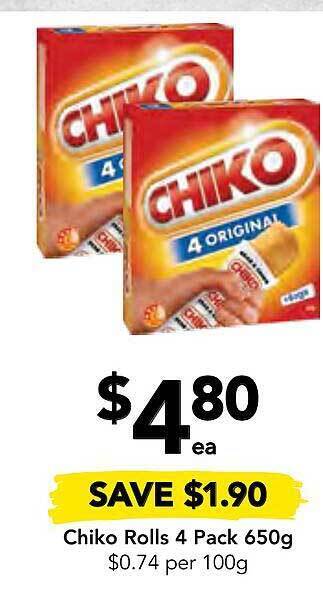 Drakes Chiko rolls 4 pack 650g offer