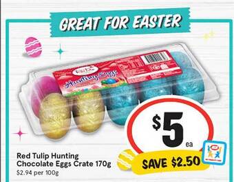 IGA Red tulip hunting chocolate eggs crate offer