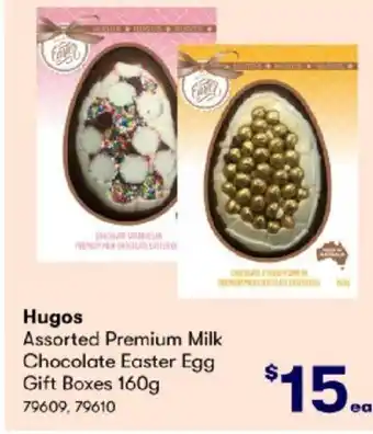 BIG W Hugos Assorted Premium Milk Chocolate Easter Egg Gift Boxes 160g offer