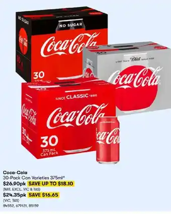BIG W Coca-Cola 30 Pack Can Varieties 375 ml offer