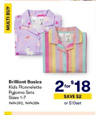 BIG W Brilliant Basics Kids Flannelette Pyjama Sets Sizes 1-7 offer