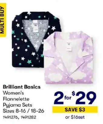 BIG W Brilliant Basics Women's Flannelette Pyjama Sets Sizes 8-16/18-26 offer