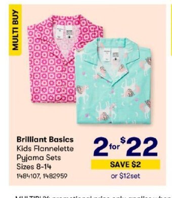 BIG W Brilliant Basics Kids Flannelette Pyjama Sets Sizes 8-14 offer