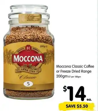 Spar Moccona Classic Coffee or Freeze Dried Range 200gm offer