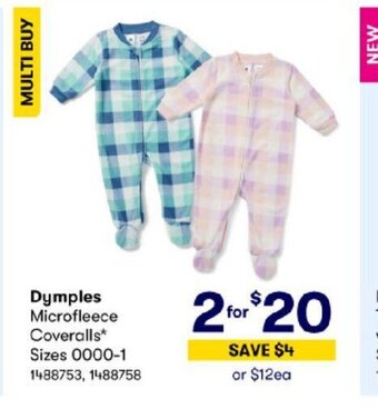 BIG W Dymples Microfleece Coveralls Sizes 0000-1 offer