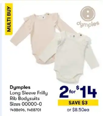 BIG W Dymples Long Sleeve Frilly Rib Bodysuits Sizes 00000-0 offer