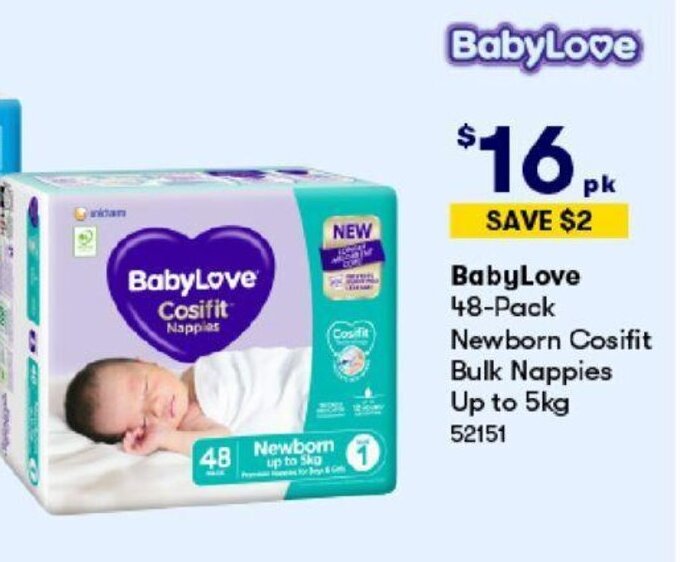 BabyLove 48pack Newborn Cosifit Bulk Nappies Up to 5kg offer at BIG W