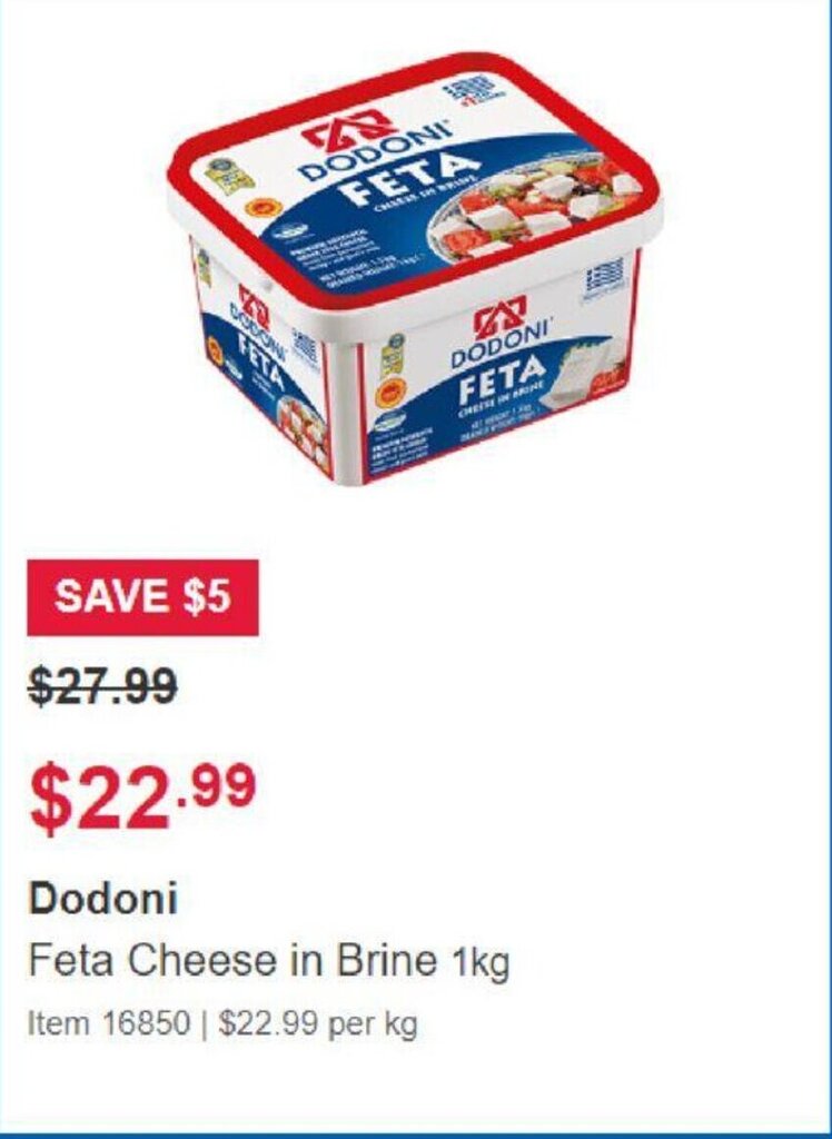 Dodoni Feta Cheese In Brine 1kg offer at Costco