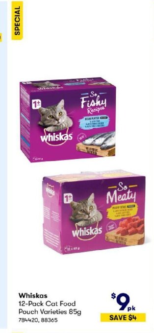 BIG W Whiskas 12-Pack Cat Food Pouch Varieties 85g offer