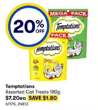 BIG W Temptations Assorted Cat Treats 180g offer