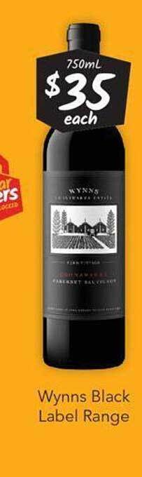 Cellarbrations Wynns black label range offer
