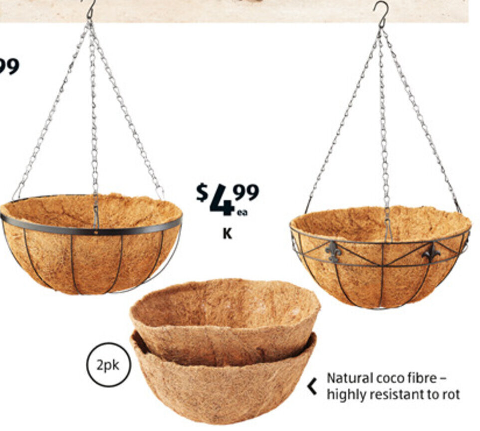 Hanging Basket with Liner or Basket Liners 2pk offer at ALDI