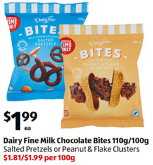 Dairy Fine Milk Chocolate Bites 110g/100g offer at ALDI