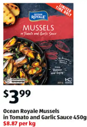 ALDI Ocean Royale Mussels in Tomato and Garlic Sauce 450g offer