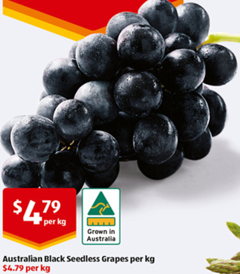 Australian Black Seedless Grapes per kg offer at ALDI