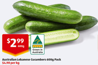 ALDI Australian Lebanese Cucumbers 600g Pack offer