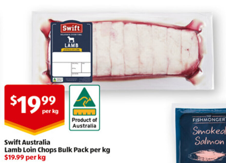 Swift Australian Lamb Loin Chops Bulk Pack per kg offer at ALDI