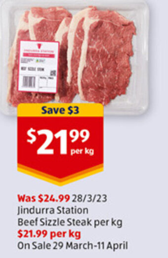 ALDI Jindurra Station Beef Sizzle Steak per kg offer
