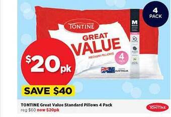 Spotlight Tontine great value standard pillows 4 pack offer