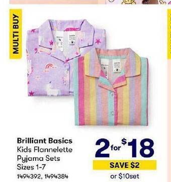 BIG W Brilliant basics kids flannelette pyjama sets offer