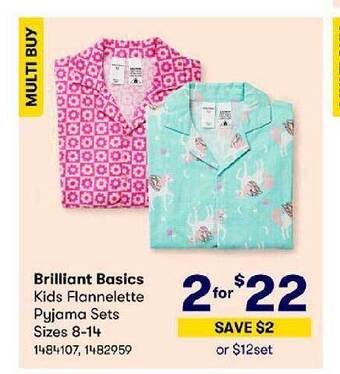 BIG W Brilliant basics kids flannelette pyjama sets offer
