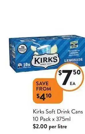 Foodworks Kirks soft drink cans offer