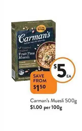 Foodworks Carman's muesli offer