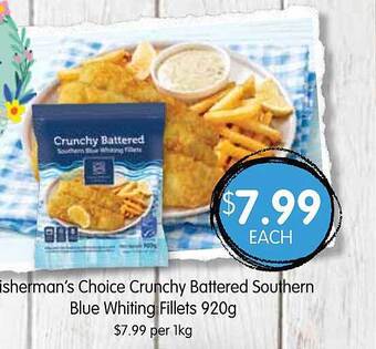 Spudshed Fisherman's choice crunchy battered southern blue whiting fillets offer