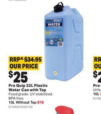 Mitre 10 Pro Quip 22L plastic water can with tap offer