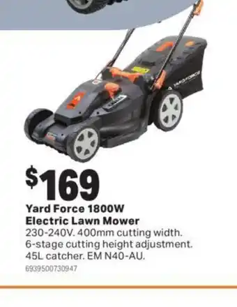 Mitre 10 Yard force 1800w electric lawn mower offer