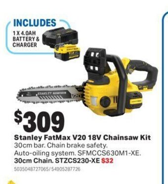 Mitre 10 Stanley fatmax v20 18v chainsaw kit offer