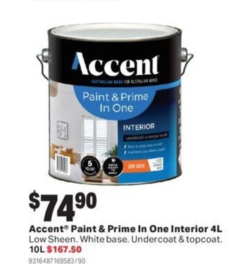 Mitre 10 Accent Paint & prime in one interior 4L offer