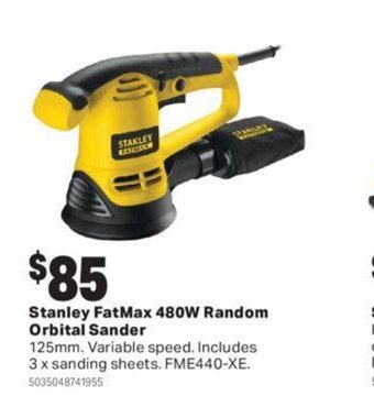 Mitre 10 Stanley fatmax 480w random orbital sander offer