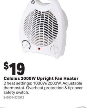 Celsius 2000w upright fan heater