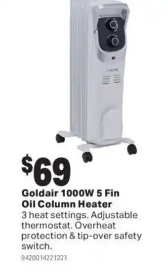 Mitre 10 Goldair 1000w 5 fin oil column heater offer