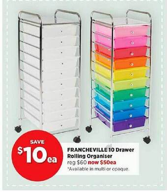 Spotlight Francheville 10 drawer rolling organiser offer
