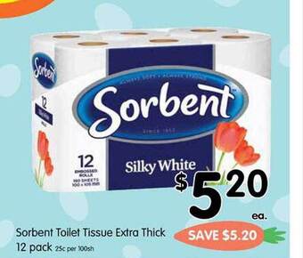 Sorbent toilet tissue extra thick 12 pack