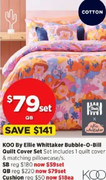 Spotlight KOO By Ellie Whittaker Bubble-O-Bill Quilt Cover Set offer