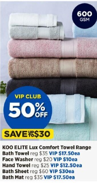 Spotlight KOO Elite LUX Comfort Towel Range offer