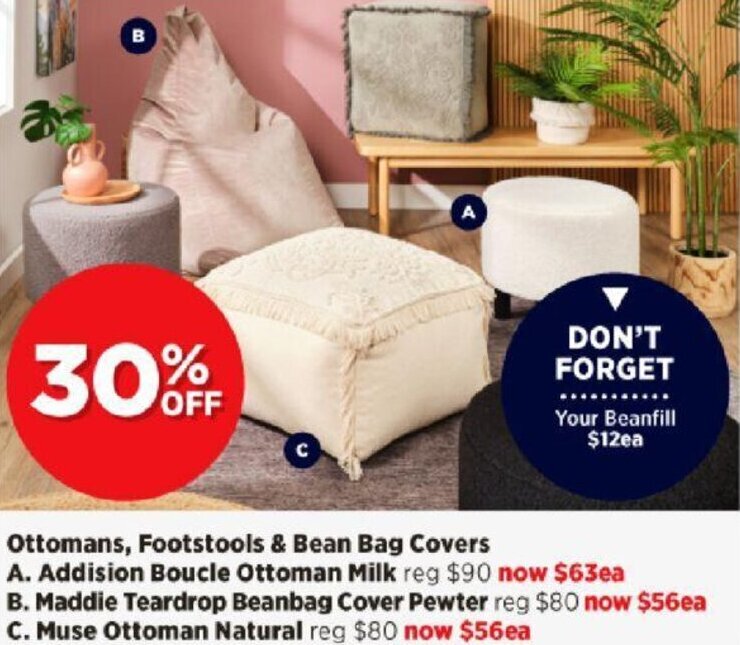 Ottomans, Footstools & Bean Bag Covers offer at Spotlight
