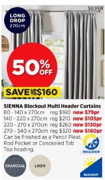Spotlight Sienna Blockout Multi Header Curtains offer
