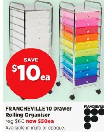 Spotlight Francheville 10 Drawer Rolling Organiser offer