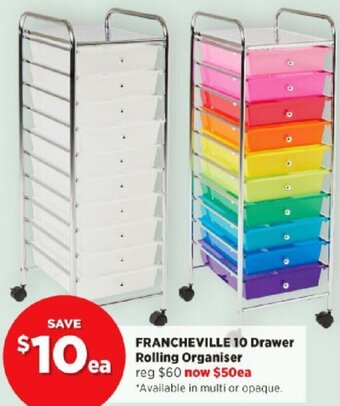 Francheville 10 Drawer Rolling Organiser